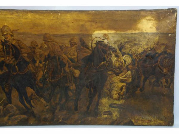 Boer War colonial painting of horses charging - 2