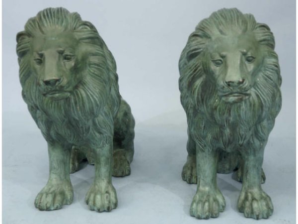 Pair of verde bronze lions