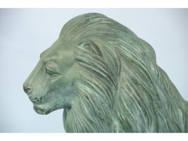 Pair of verde bronze lions - 5
