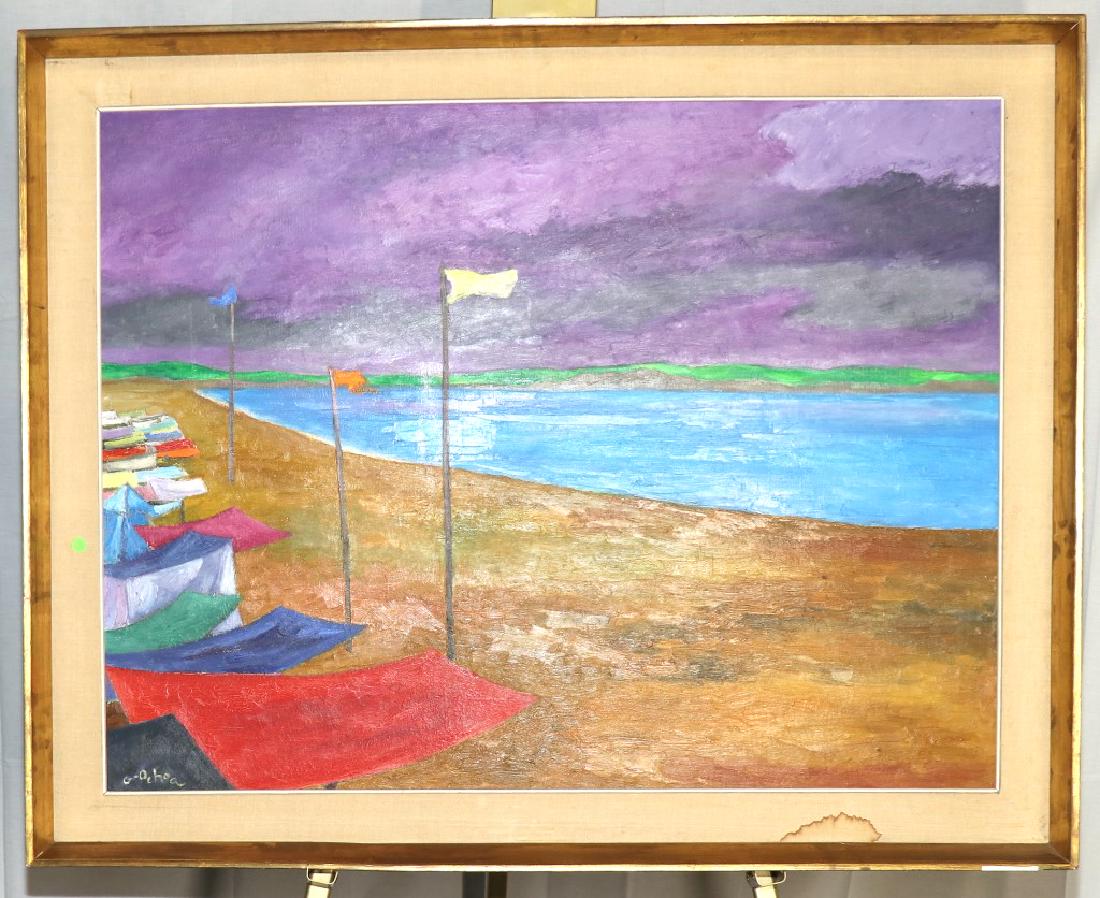 DANIEL OCHOA (US 1980-) BEACH SCENE OIL ON CANVAS: DANIEL OCHOA (US 1980-) BEACH SCENE OIL ON CANVAS PAINTING. Height: 41.5 in. by Width: 52 in.