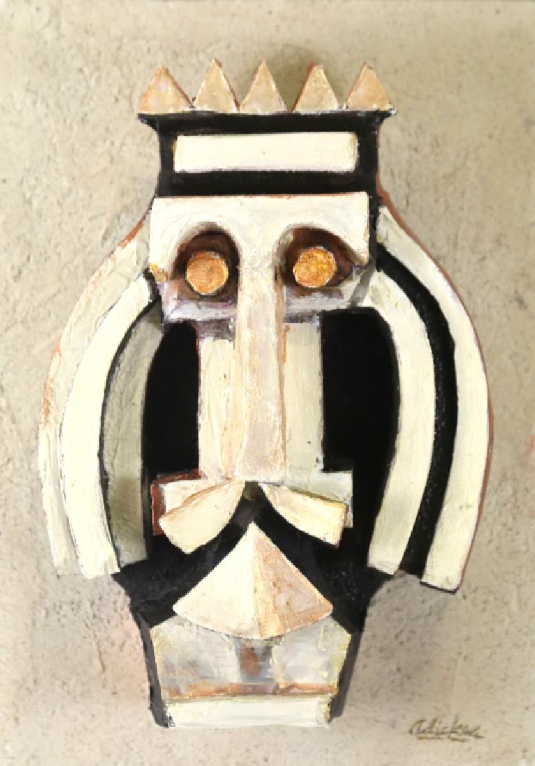 DAVID ADICKES "FACE" WALL SCULPTURE: DAVID ADICKES "FACE" WALL SCULPTURE. Height: 15 in. by Width: 10 1/2 in. by Depth: 5 in.