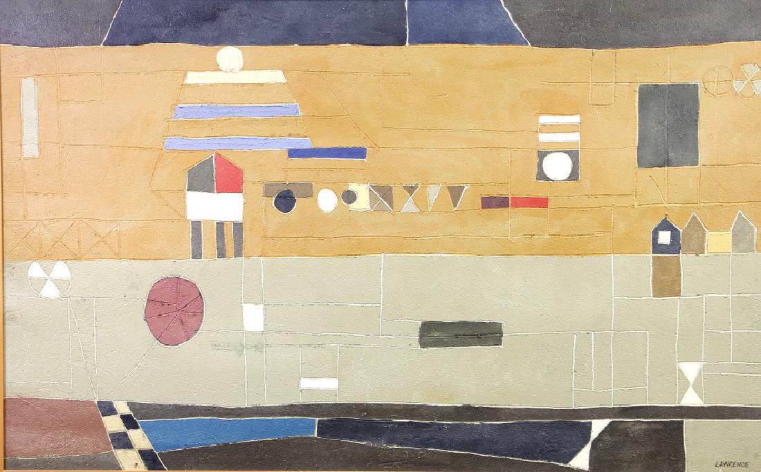 JACOB LAWRENCE ABSTRACT MIXED MEDIA ON PANEL: JACOB LAWRENCE ABSTRACT MIXED MEDIA ON PANEL. SCULPTURE LIKE. Height: 31 1/2 & 29 1/2 in. by Width: 49 & 47 1/2 in.