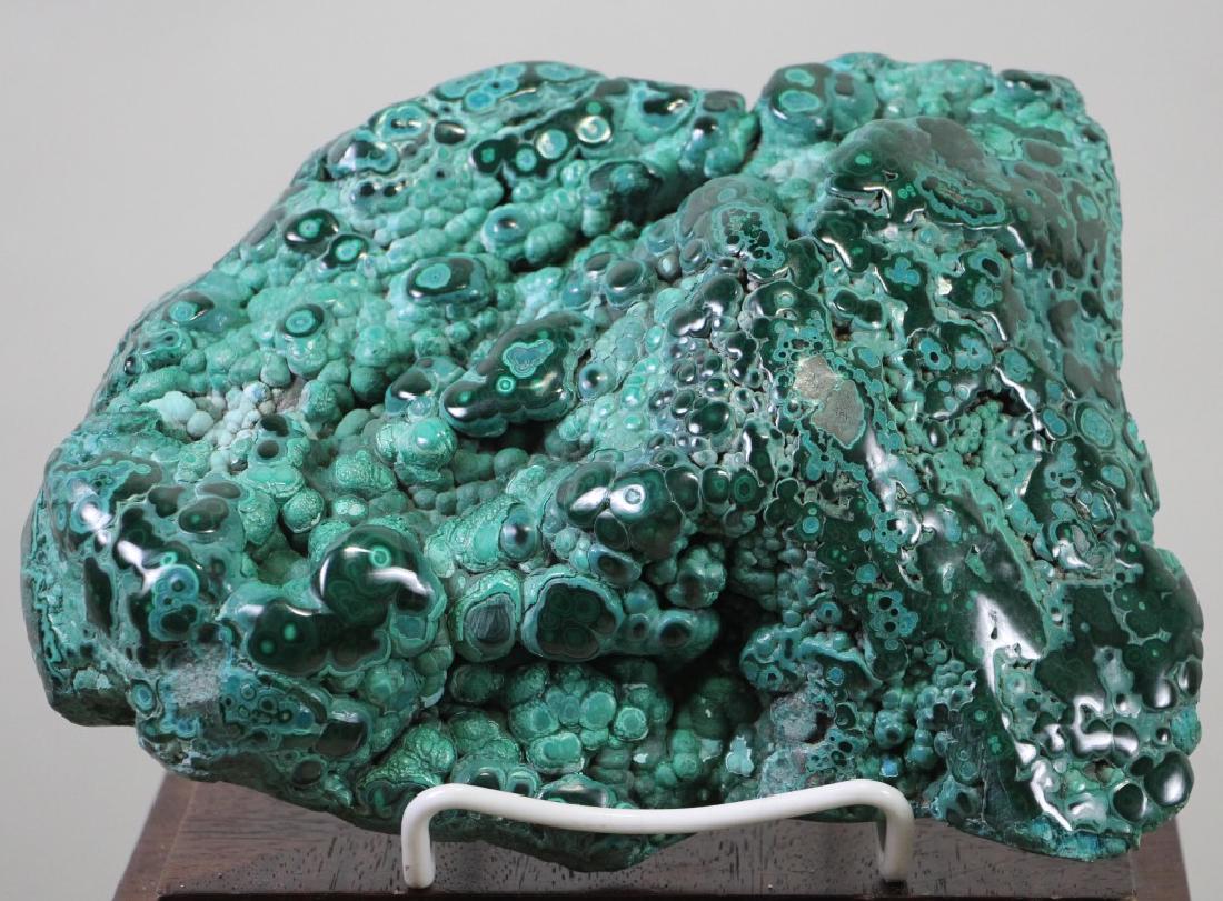 POLISHED MALACHITE SPECIMEN: POLISHED MALACHITE SPECIMEN. Height: 8 in. by Width: 9 in. by Depth: 3 in.