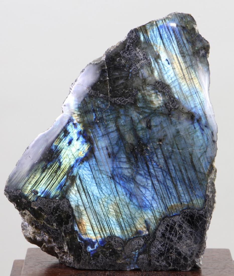 LABRADORITE PIECE: LABRADORITE PIECE. Height: 8 1/2 in. by Width: 7 in. by Depth: 3 1/2 in.