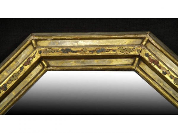 Antique Italian polychrome beveled mirror. - 2