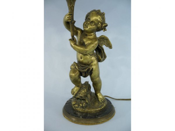 Lamp with a gilt cupid standing on a marble base. - 2