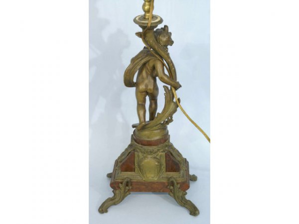 Pair of spelter lamps over red marble vases. - 2