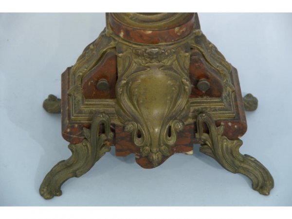 Pair of spelter lamps over red marble vases. - 3