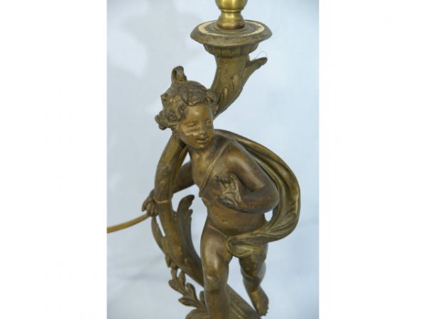 Pair of spelter lamps over red marble vases. - 4