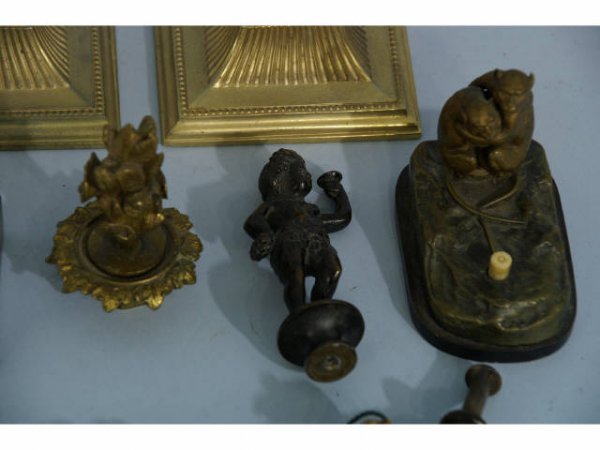 Mixed lot including two gilt candle sticks with C - 4