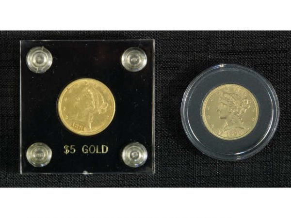1900 & 1801 $5 Liberty gold coin.
