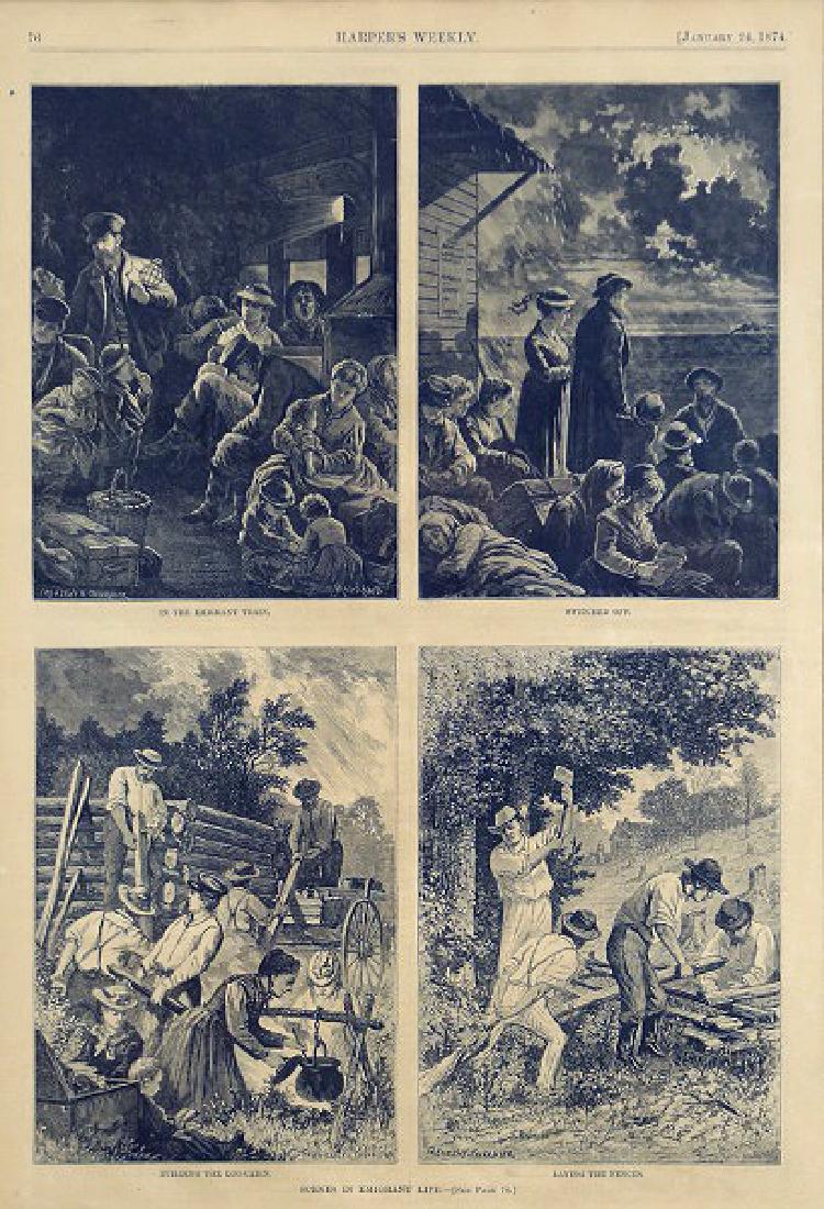 HARPER'S WEEKLY "SCENES IN EMIGRANT LIFE": "SHARPER'S WEEKLY "SCENES IN EMIGRANT LIFE". Height: 21 & 15 in. by Width: 16 & 10 in.