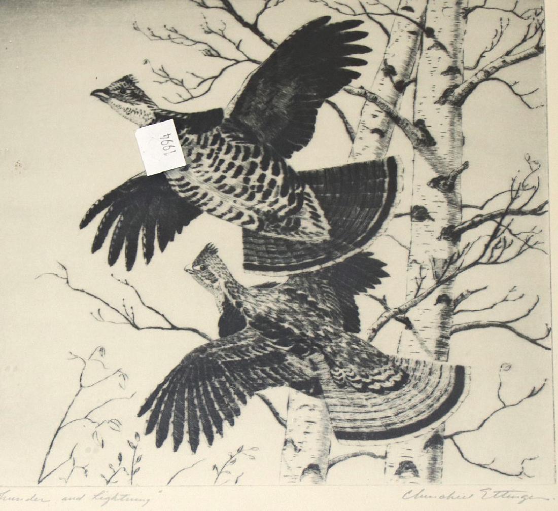 CHURCHILL ETTINGER "THUNDER & LIGHTING" ORIGINAL ETCH: CHURCHILL ETTINGER "THUNDER & LIGHTING" ORIGINAL ETCHING. PENCIL SIGNED LOWER RIGHT. Height: 15 & 8.5 in. by Width: 19 & 9 in.