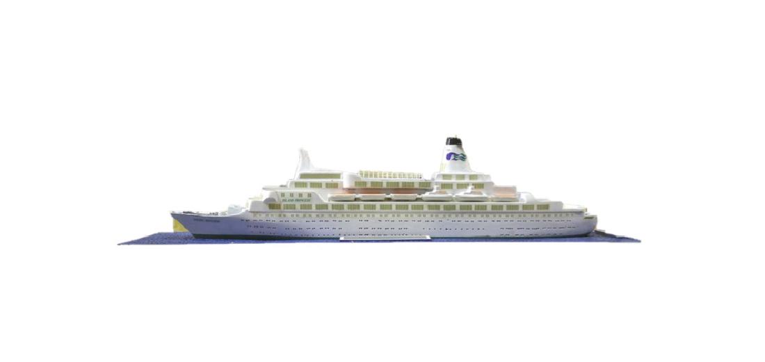 MODEL SHIP IN LUCITE DISPLAY CASE: MODEL SHIP IN LUCITE DISPLAY CASE. Height: 8 in. by Width: 29 in. by Depth: 7 in.