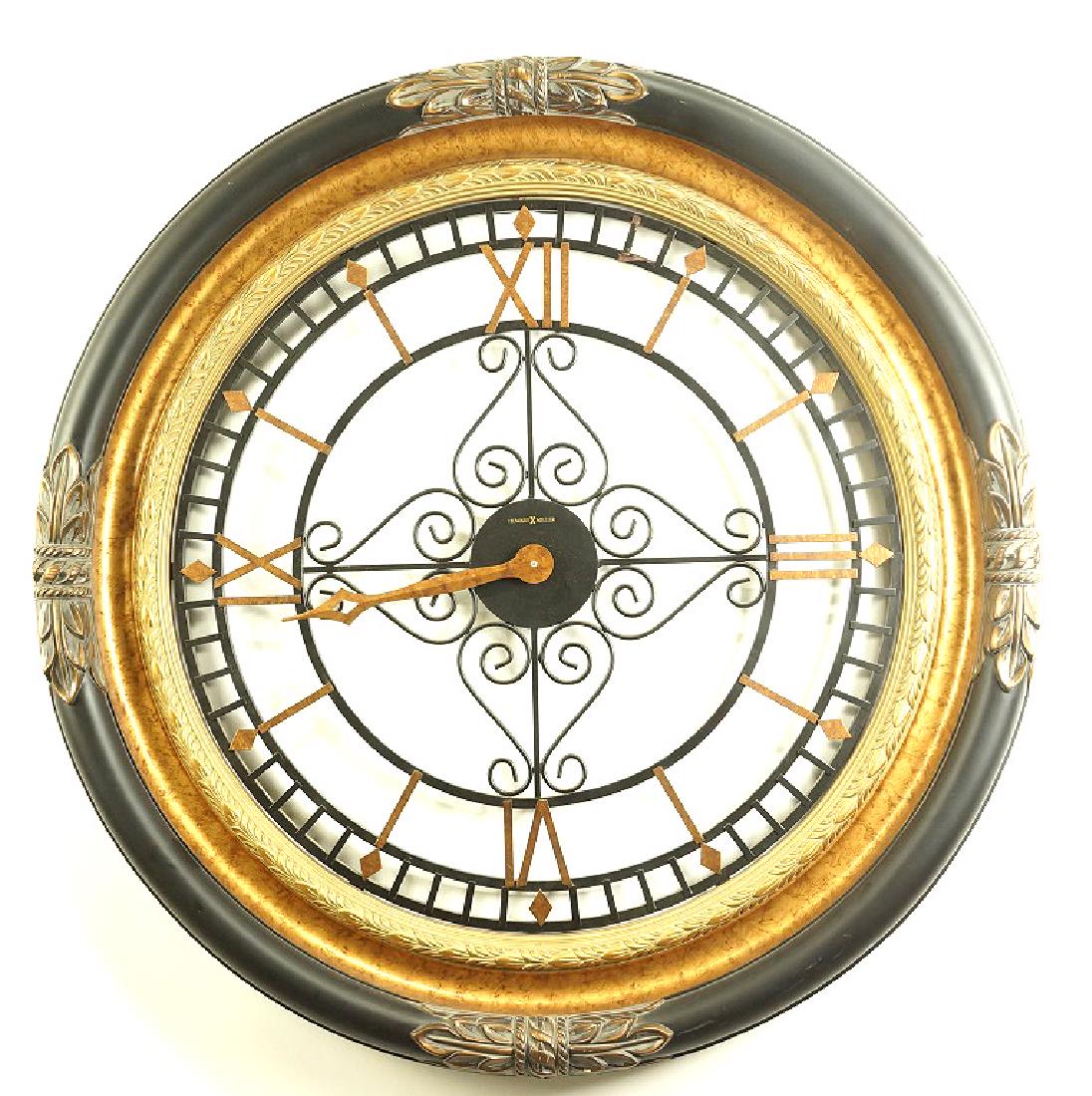 HOWARD MILLER WALL CLOCK: METAL LARGE CLOCK(HANDS MISSING SOLD AS IS) Height: 37 in. by Width: 37 in. by Depth: 3