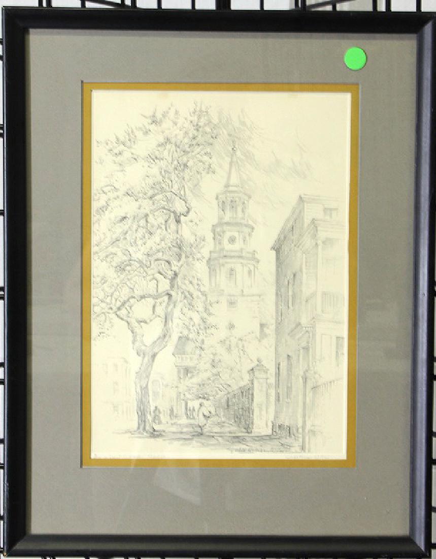 TWO PCS - DRAWING & COLLEGE PRINT: TWO PCS - JULIA HOMER WILSON DRAWING & OLD ENGLISH COLLEGE PRINT Height: 19 & 18 in. by Width: 15 & 21