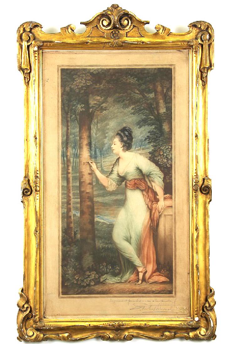SAMUEL ARLENT EDWARDS "MRS. LLOYD REYNOLDS" ENGRAV: SAMUEL ARLENT EDWARDS "MRS. LLOYD REYNOLDS" ENGRAVING IN A 19th CENTURY CARVED & GILDED FRAME. Height: 26 & 20 in. by Width: 16 & 11 1/2 in.