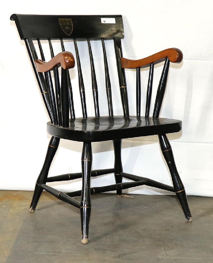 EBONIZED WINDSOR ARMCHAIR: EBONIZED WINDSOR ARMCHAIR. Height: 33 in. by Width: 20 in. by Depth: 19 in.
