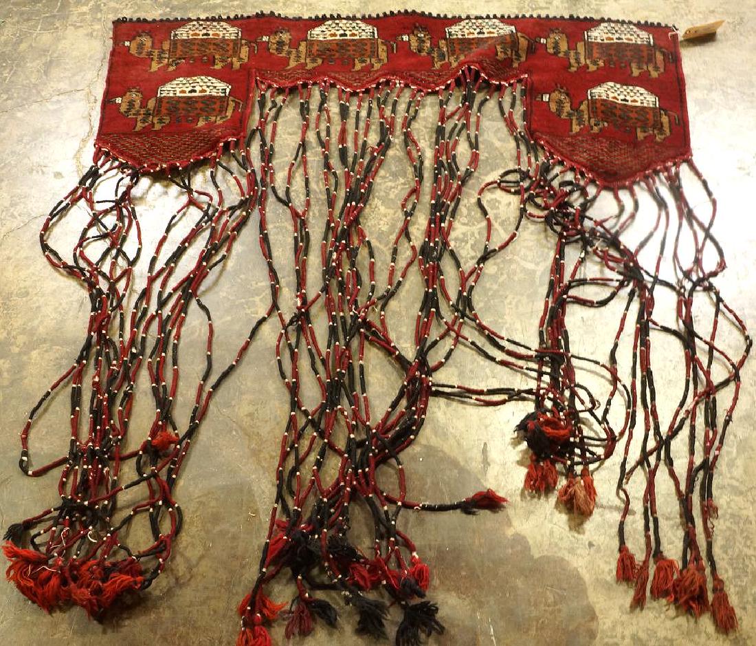 HAND KNOTTED KAMAL DESIGN PERSIAN DOOR HANGING: HAND KNOTTED CAMEL DESIGN PERSIAN DOOR HANGING RUG. Height: 55 in. by Width: 24 in.
