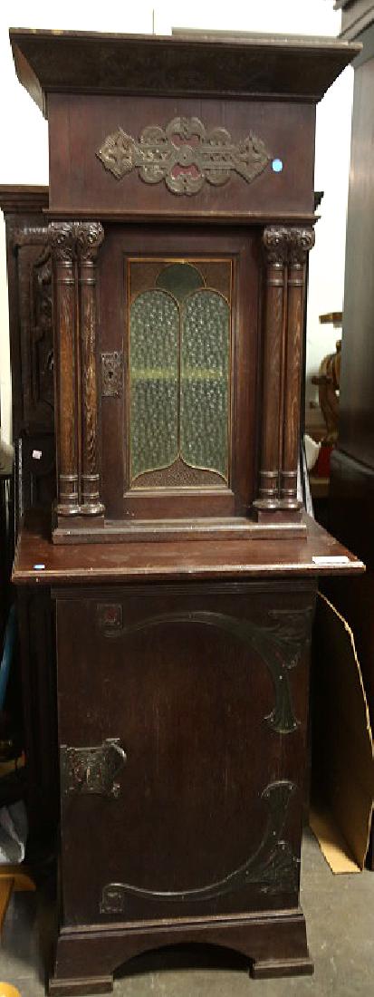 GOTHIC REVIVAL LEADED GLASS DOOR CABINET: GOTHIC REVIVAL LEADED GLASS DOOR CABINET. Height: 73 in. by Width: 26 in. by Depth: 20 in.
