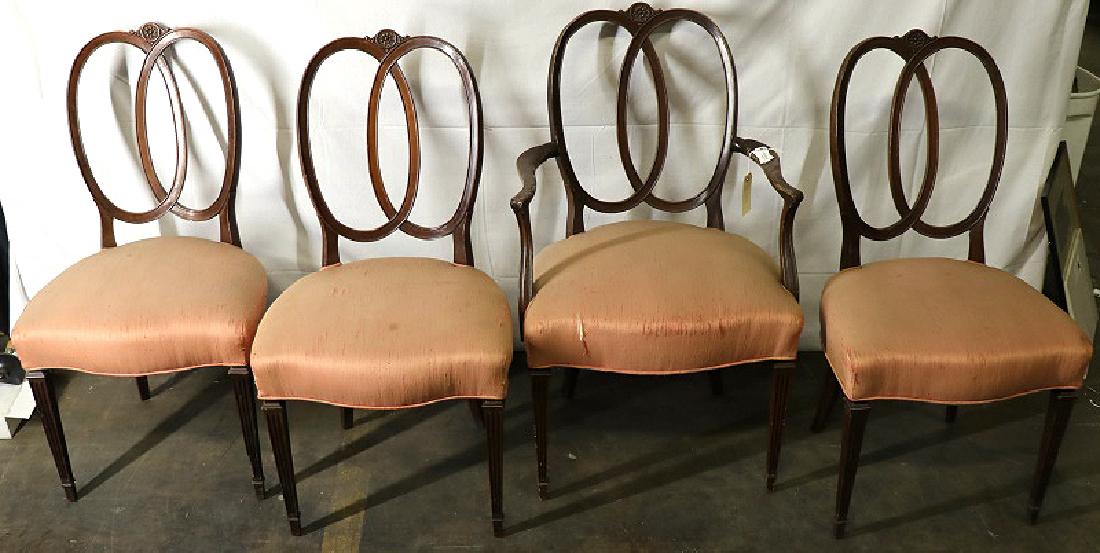 LOT OF FOUR HEPPLEWHITE SIDE CHAIRS, SOLD IN AS IS COND: LOT OF FOUR HEPPLEWHITE SIDE CHAIRS, SOLD IN AS IS CONDITION. Height: 37 in. by Width: 20 in. by Depth: 19 in.
