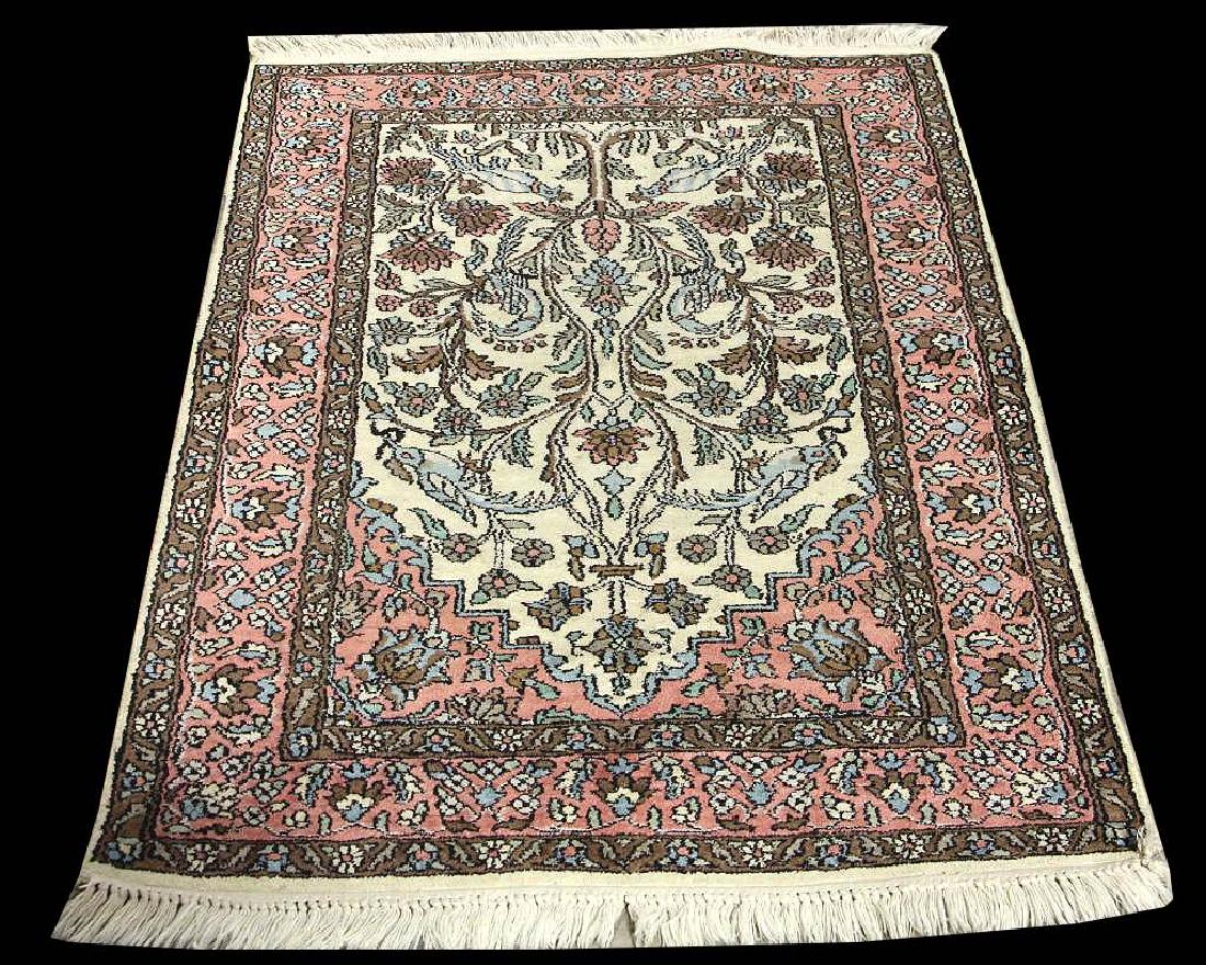 SMALL SILK BLEND HAND KKNOTTED TABRIG RUG: SMALL SILK BLEND HAND KKNOTTED TABRIG RUG Height: 4 ft. 0 in. by Width: 2 ft. 7 in.