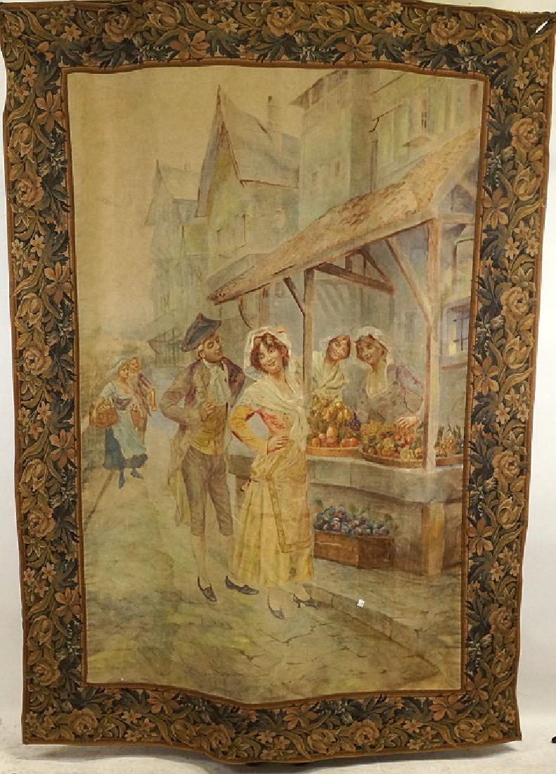 VINTAGE EUROPEAN WOVEN CARTOON TAPESTRY: VINTAGE EUROPEAN WOVEN CARTOON TAPESTRY Height: 7 ft. 2 in. by Width: 5 ft. 4 in.