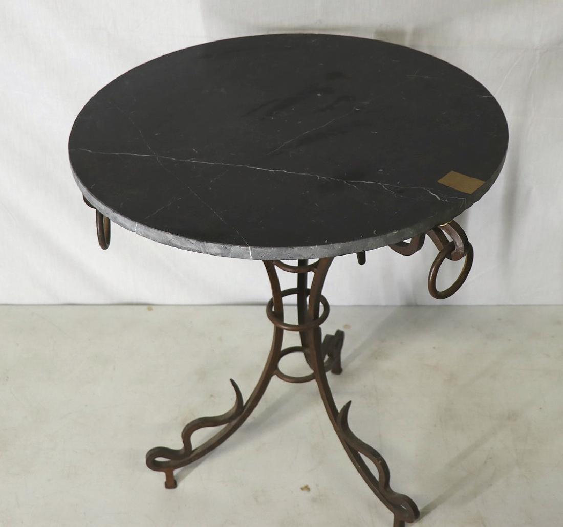 SMALL TABLE WITH BLACK MARBLE TOP: SMALL TABLE WITH BLACK MARBLE TOP Height: 25 in. by Width: 23