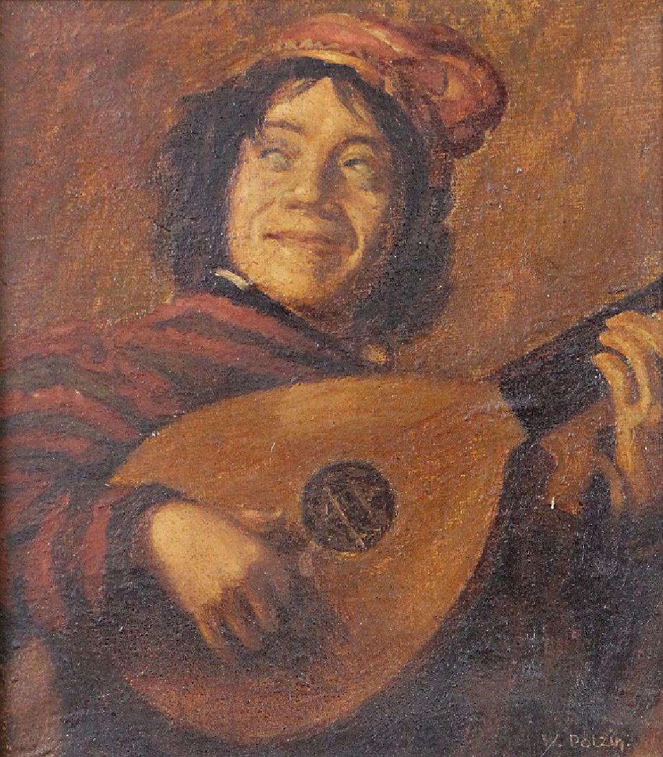MAN WITH A LUTE OIL ON CANVAS: MAN WITH A LUTE OIL ON CANVAS Height: 13 & 8 in. by Width: 12 & 7 in.