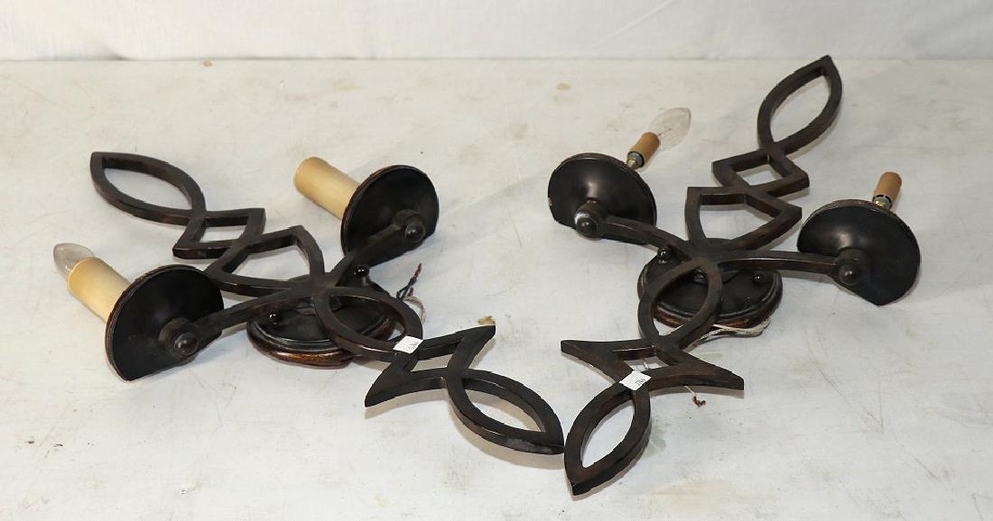 PAIR OF TWO LIGHT WALL SCONCES: PAIR OF TWO LIGHT WALL SCONCES. Height: 27 in. by Width: 14 in.