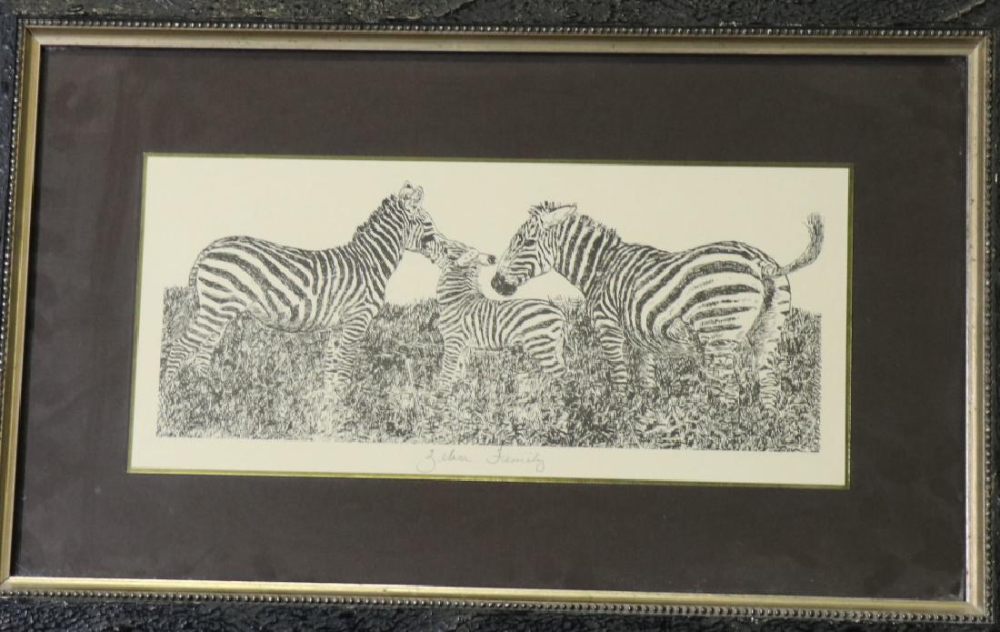 GILT FRAMED & MATTED ZEBRA FAMILY SCENE PRINT: GILT FRAMED & MATTED ZEBRA FAMILY SCENE PRINT. Height: 17 in. by Width: 24 in.