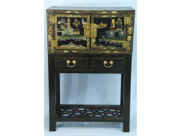 Antique two piece Chinese cabinet; two doors on t