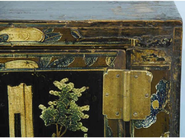 Antique two piece Chinese cabinet; two doors on t - 6
