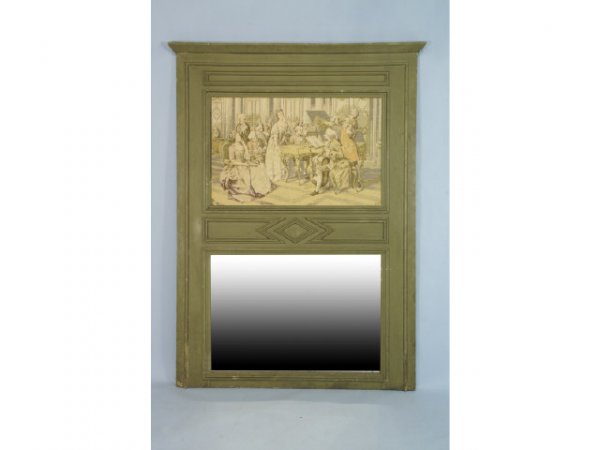 Large, antique, painted Trumeau mirror