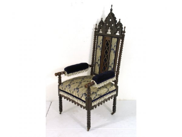 Fanciful Gothic arm chair with turned arms and le