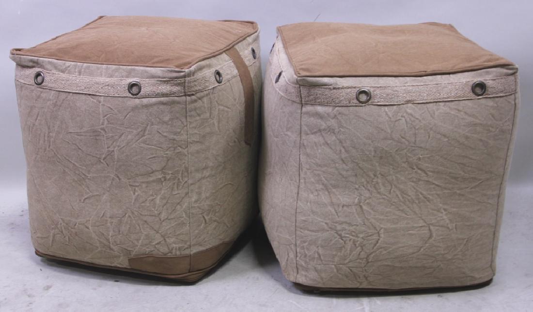 PAIR OF UPHOLSTERED CANVAS STYLE STOOLS: PAIR OF UPHOLSTERED CANVAS STYLE STOOLS. Height: 19 in. by Width: 18 in. by Depth: 18 in.