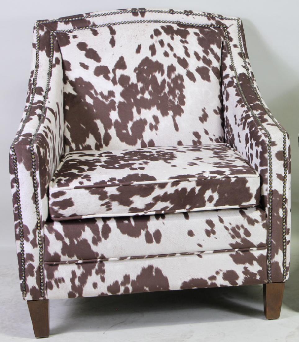 COW HIDE PRINT CLUB CHAIR: COW HIDE PRINT CLUB CHAIR. Height: 31 in. by Width: 31 in. by Depth: 32 in.
