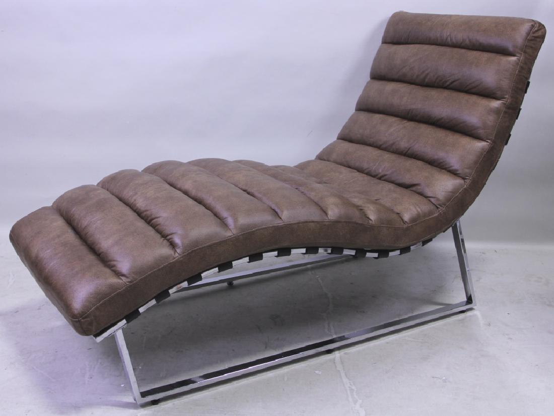 CONTEMPORARY CHAISE LOUNGE ON CHROME BASE: CONTEMPORARY CHAISE LOUNGE ON CHROME BASE. Height: 36 in. by Width: 67 in. by Depth: 25 in.