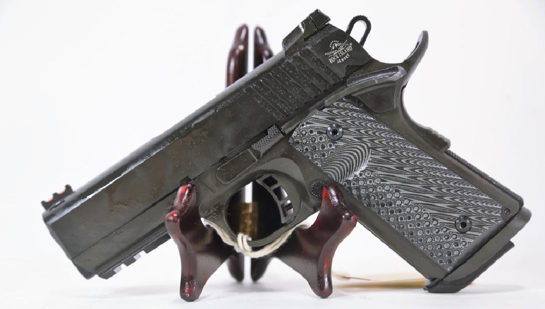 ROCK ISLAND ARMORY M1911-A1 TAC ULTRA 9MM (NEW): ROCK ISLAND ARMORY M1911-A1 TACTICAL ULTRA 9MM PISTOL. WITH RAIL, SINGLE ACTION, 8+1 CAPACITY, 3.5" BARREL, CALIBER: .9MM LUGER SERIAL NUMBER: RIA2031375, NEW FIREARM - ORIGINAL BOX, 1 MAG, & ACCESSOR