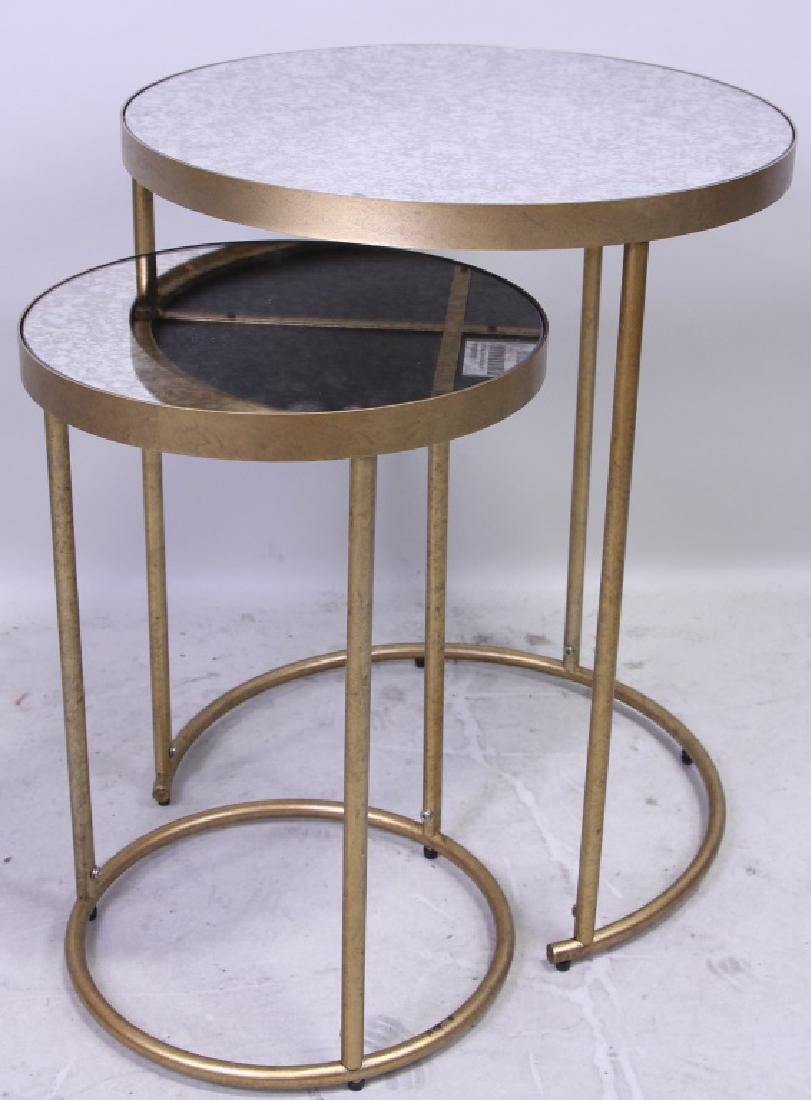 MIRRORED TOP NEST OF TABLES: MIRRORED TOP NEST OF TABLES. TWO-PIECE. Height: 24 in. by Width: 19 1/2 in. by Depth: 19 1/2 in.