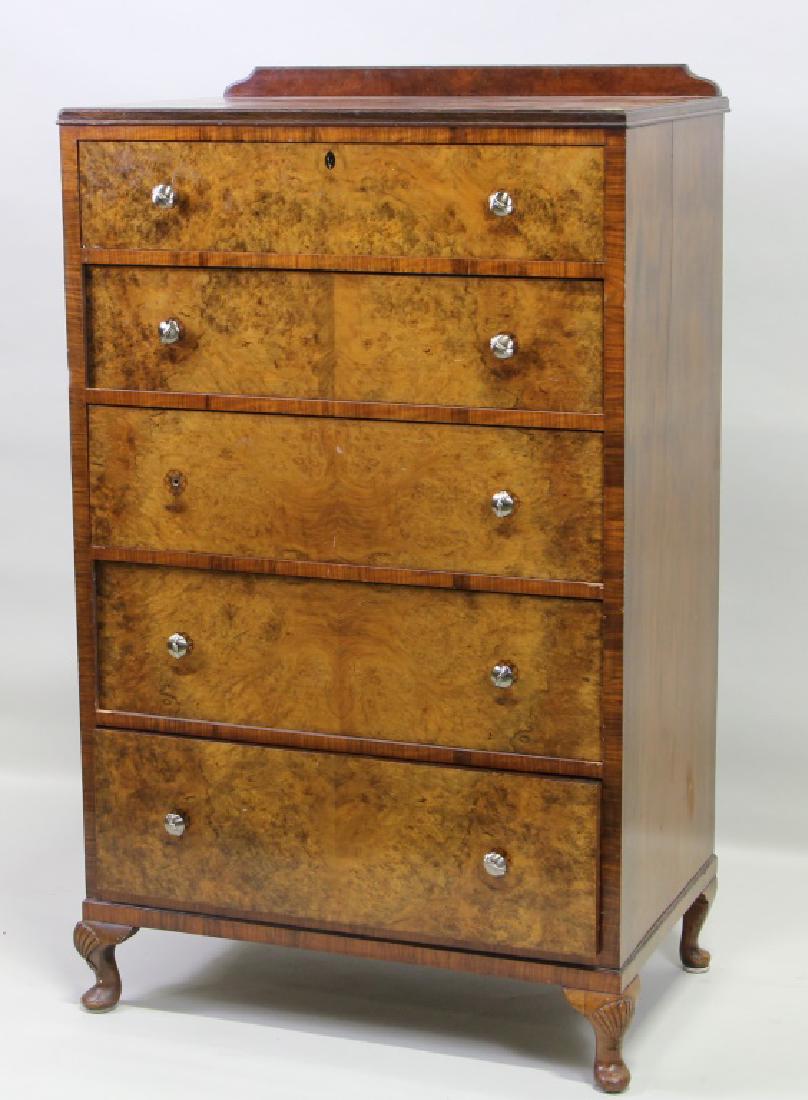 ART DECO WALNUT GENTLEMEN'S CHEST OF DRAWERS: ART DECO WALNUT GENTLEMEN'S CHEST OF DRAWERS WITH FIVE DRAWERS. Height: 50 in. by Width: 30 in. by Depth: 20 in.