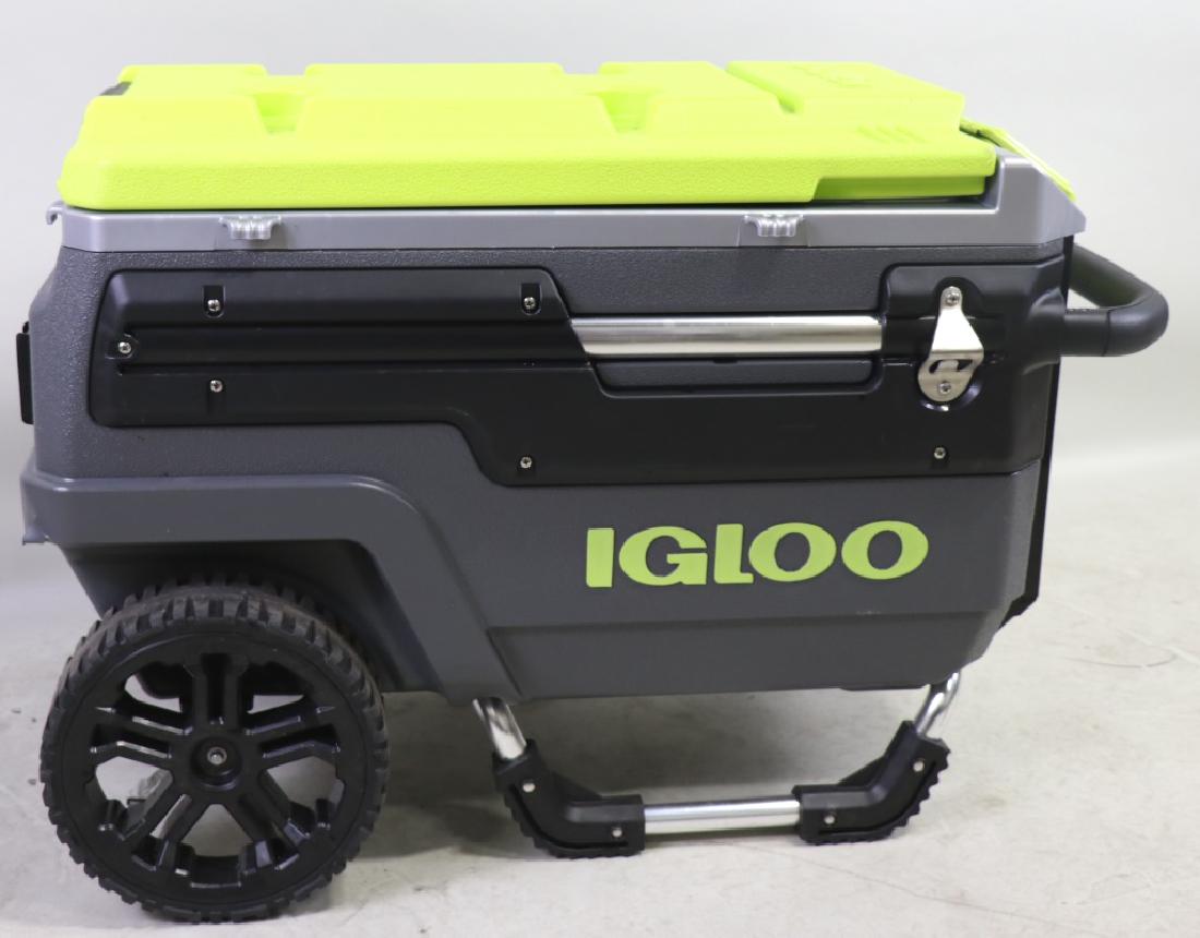 IGLOO COOLER ON WHEELS: IGLOO COOLER ON WHEELS. Height: 25 in. by Width: 24 in. by Depth: 18 in.