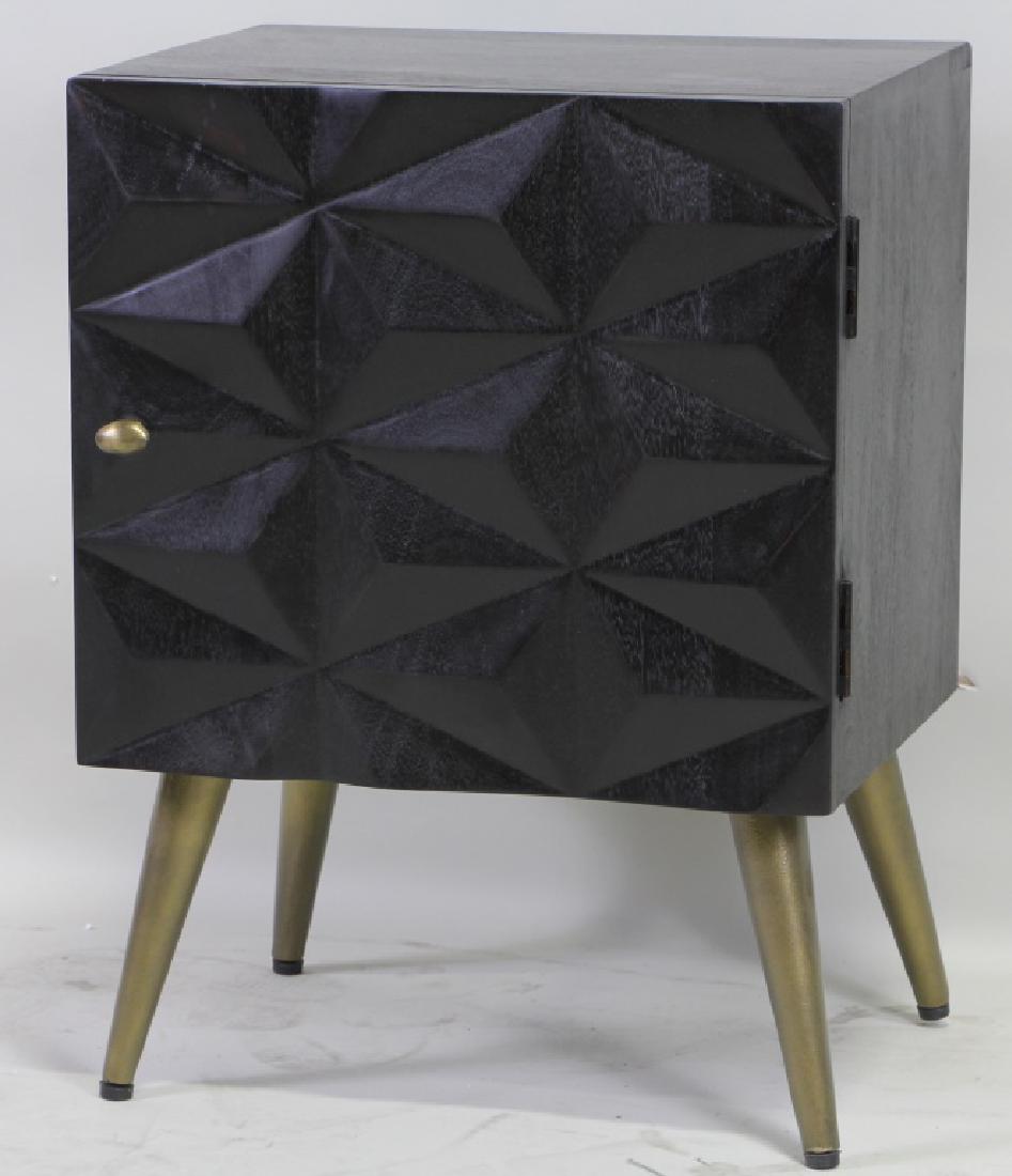 DARK BROWN & GOLD ACCENT CABINET: DARK BROWN & GOLD ACCENT CABINET. Height: 24 in. by Width: 18 in. by Depth: 13 1/2 IN.