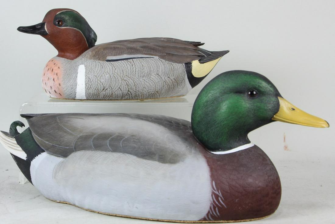 LOT OF TWO WILD WINGS DECOY DUCKS BY PHILIP J. GALATAS: LOT OF TWO WILD WINGS LIMITED EDITION DECOY DUCKS SIGNED AND NUMBERED BY WORLD CHAMPION CARVER, PHILIP J. GALATAS. #1244 OF 4500 UNITS. ARTIST PROOF EDITION OF 10.