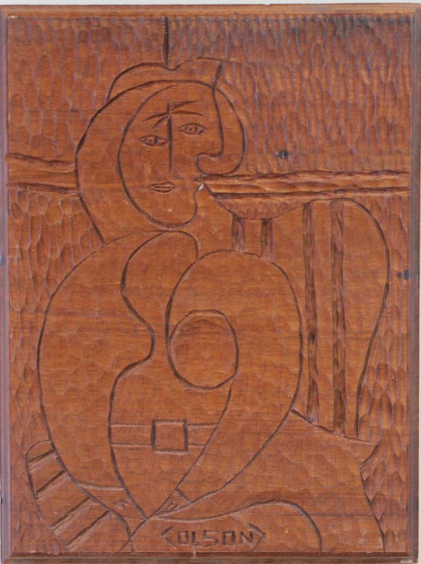 DEREK L. OLSON "RED ARM CHAIR": DEREK L. OLSON "RED ARM CHAIR" (PABLO PICASSO REPRODUCTION). KNOWN FOR MODERN TWISTS ON TRADITIONAL TOPICS. NUMEROUS U.S. AND CANADIAN COLLECTORS. Height: 13 in. by Width: 10 in.