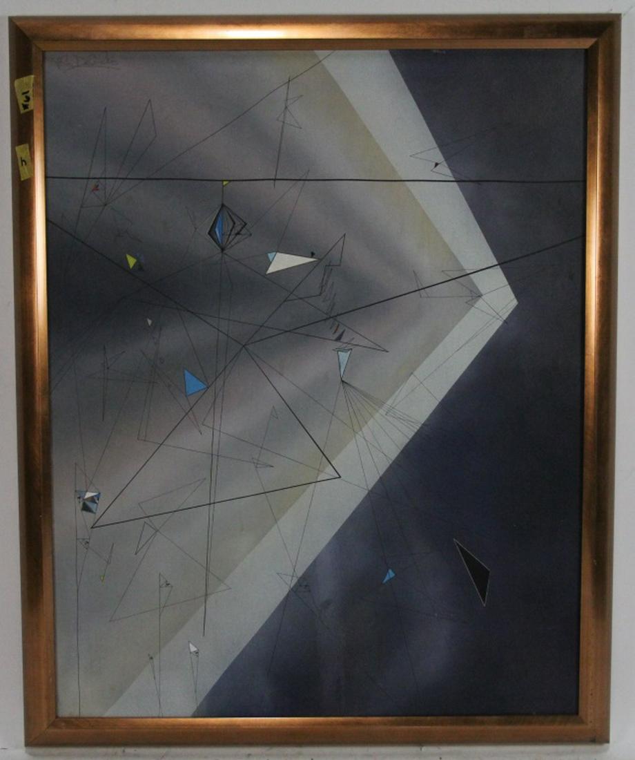 JOHN DELULIO GEOMETRIC ABSTRACT PAINTING: ORIGINAL JOHN DELULIO GEOMETRIC ABSTRACT PAINTING. John Delulio (March 1938—October 2017). John Delulio was born in Connecticut and after serving in the Navy attended New York Pratt Institute and Ch