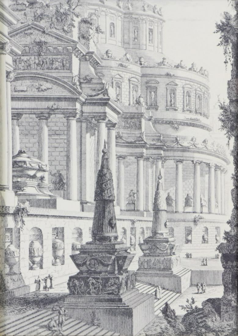 G.B PIRANESI ANCIENT ROMAN EMPEROR MAUSOLEUM PRINT: G.B PIRANESI ANCIENT ROMAN EMPEROR MAUSOLEUM PRINT. Height: 28 1/2 & 15 in. by Width: 24 & 11 in.