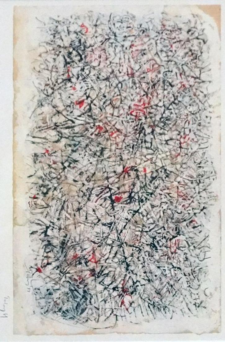 MARK TOBEY LITHOGRAPH "THE SEARCH (RECHERCHE)": MARK TOBEY LITHOGRAPH "THE SEARCH (RECHERCHE)". FROM A VIP CATALOG "FRANCOISE CHOAY", HAND SIGNED BY MARK TOBEY IN PENCIL. Height: 19.5 & 11 in. by Width: 15.5 & 7 in.