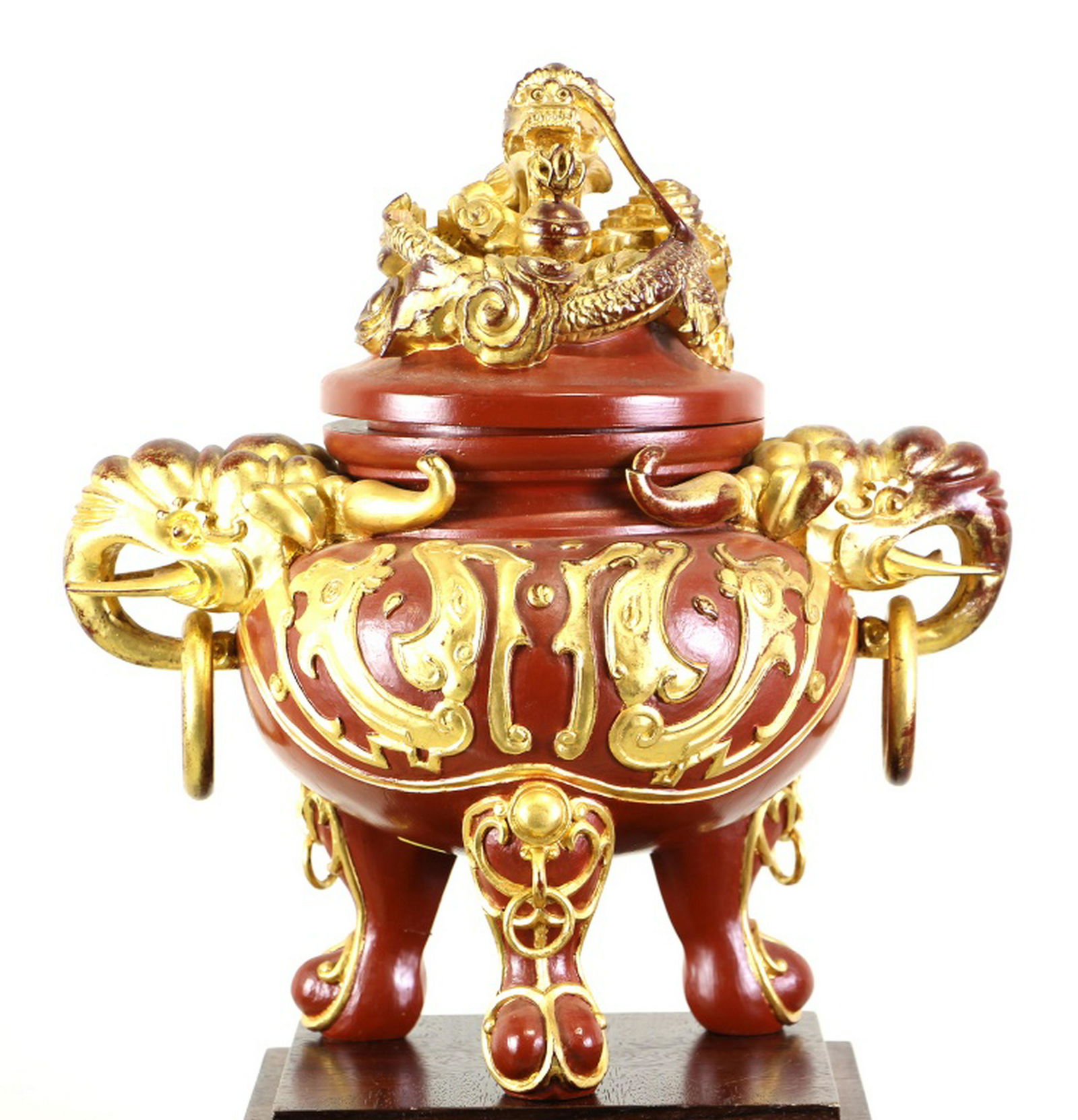 19th C. LACQUERED & GILDED WOODEN CHINESE JAR (1 of 7)
