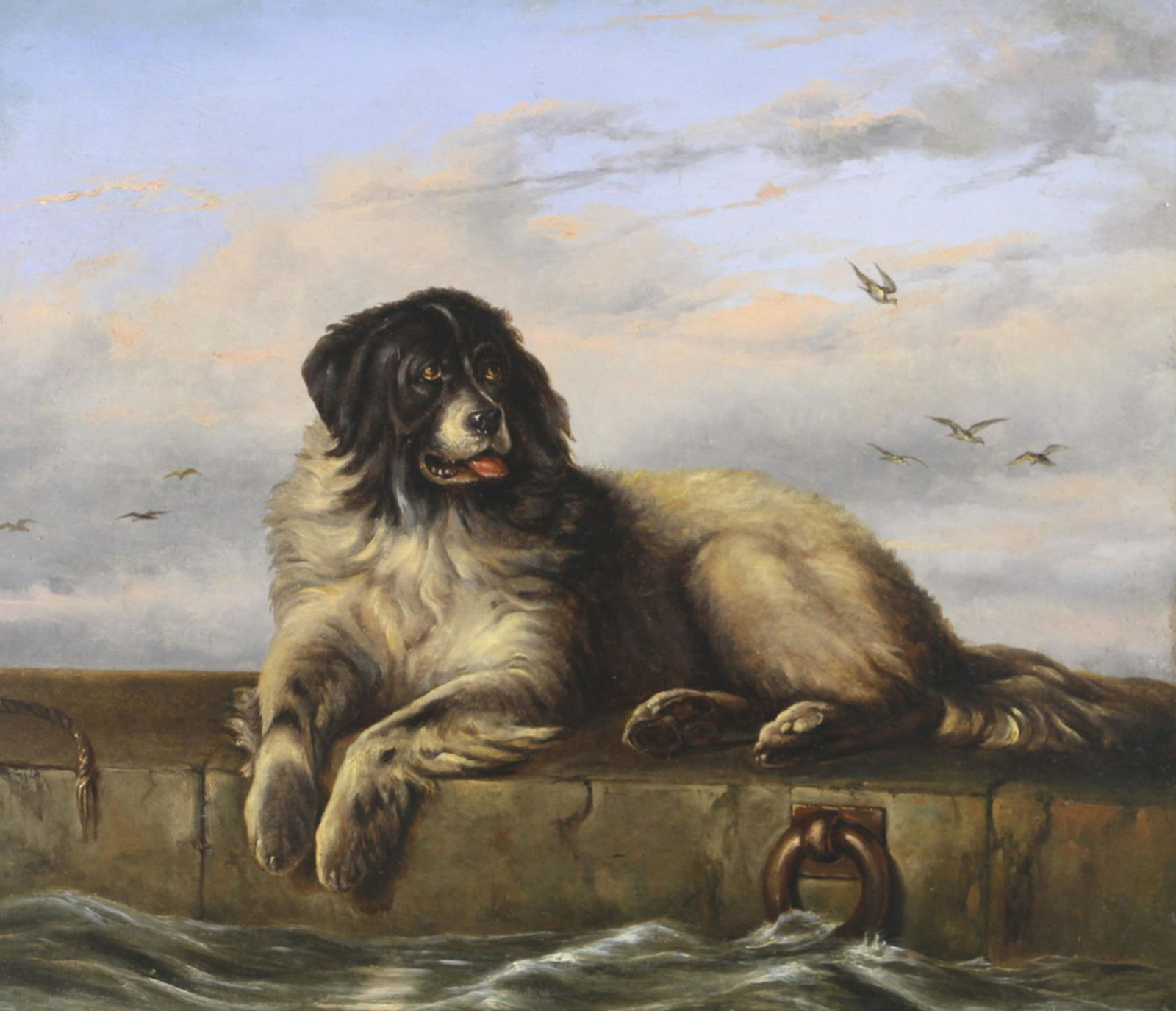 19th CENTURY LANDSEER ON DOCKS OIL ON PANEL (1 of 2)